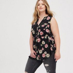 Torrid Emma Babydoll Challis Tunic Floral Print Top